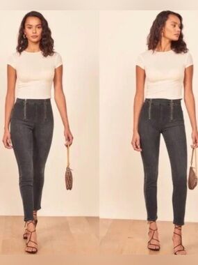 Reformation High-Rise Zip Front Jeans Size 27 Skinny Denim in Avalon